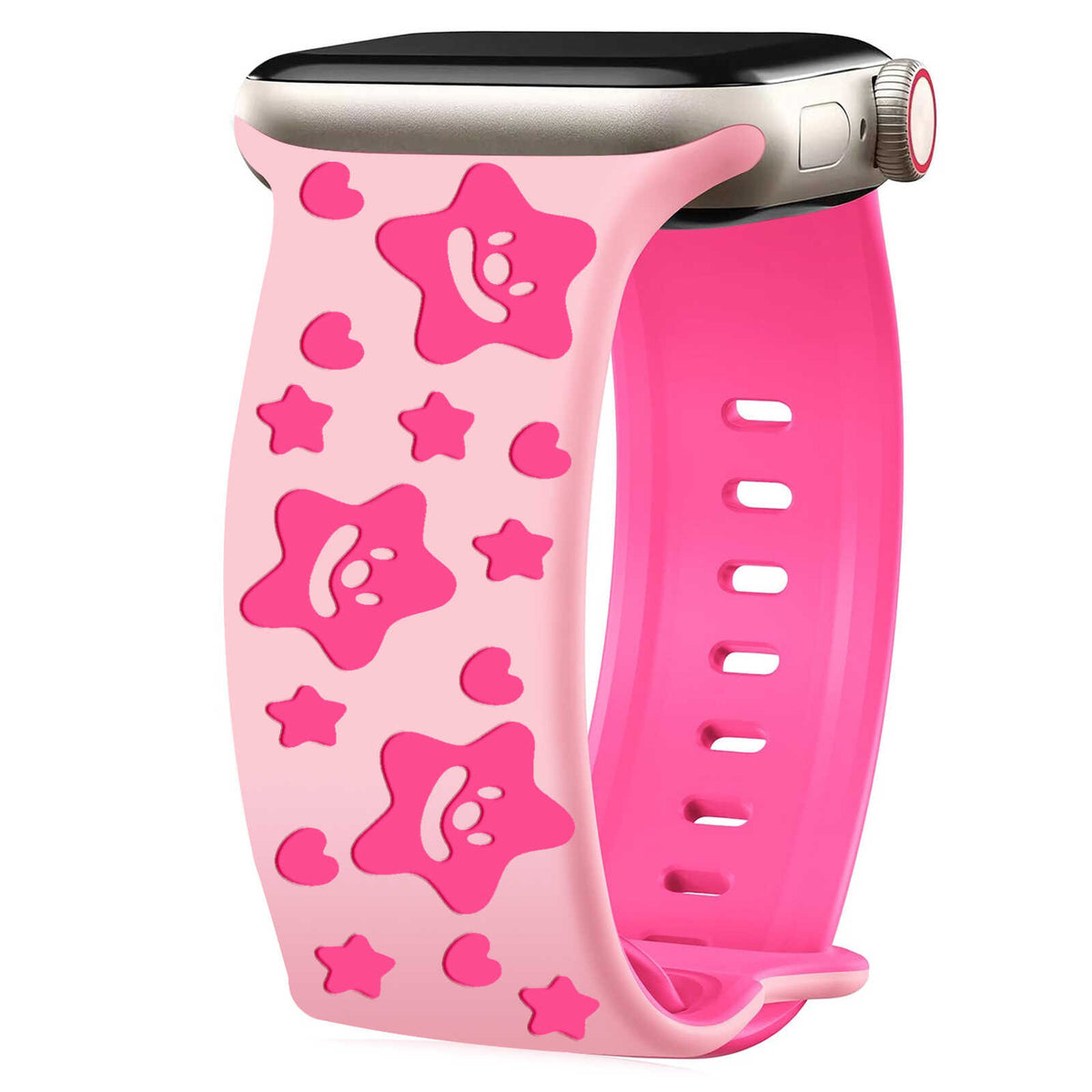 iBandGear Lucky Star Engraved Silicone Band for Apple Watch - Pink - Barbie Pink