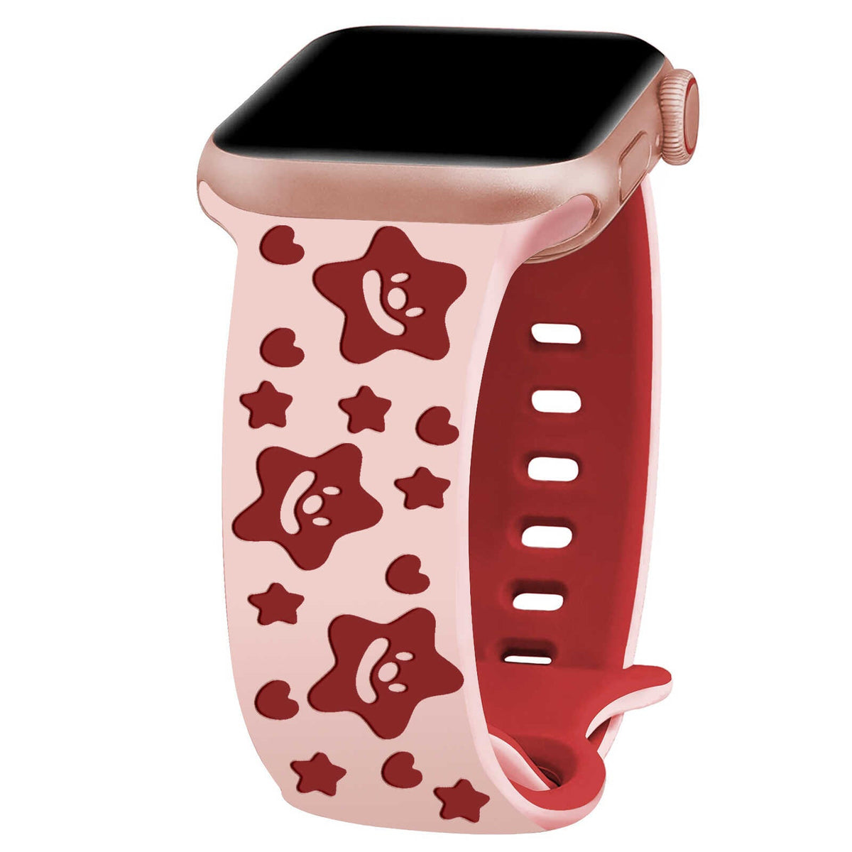 iBandGear Lucky Star Engraved Silicone Band for Apple Watch - Pink - Red