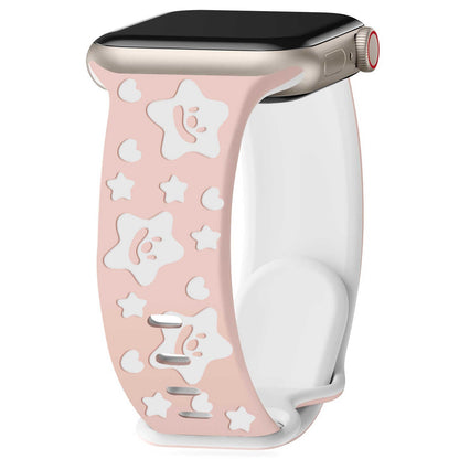 iBandGear Lucky Star Engraved Silicone Band for Apple Watch - Pink Sand - White