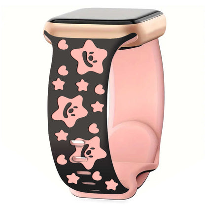 iBandGear Lucky Star Engraved Silicone Band for Apple Watch - Black - Pink