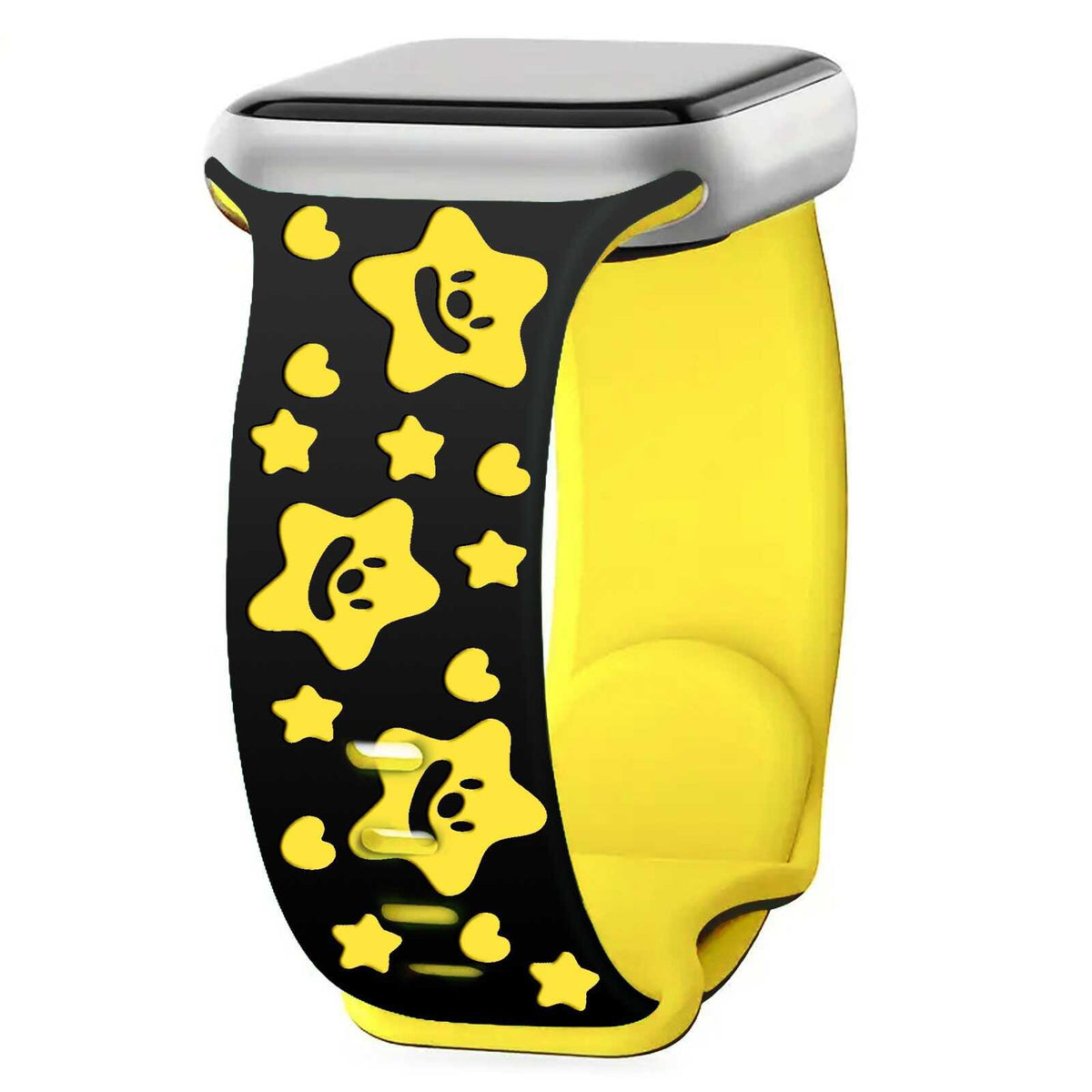 iBandGear Lucky Star Engraved Silicone Band for Apple Watch - Black - Yellow