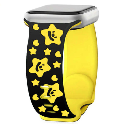 iBandGear Lucky Star Engraved Silicone Band for Apple Watch - Black - Yellow