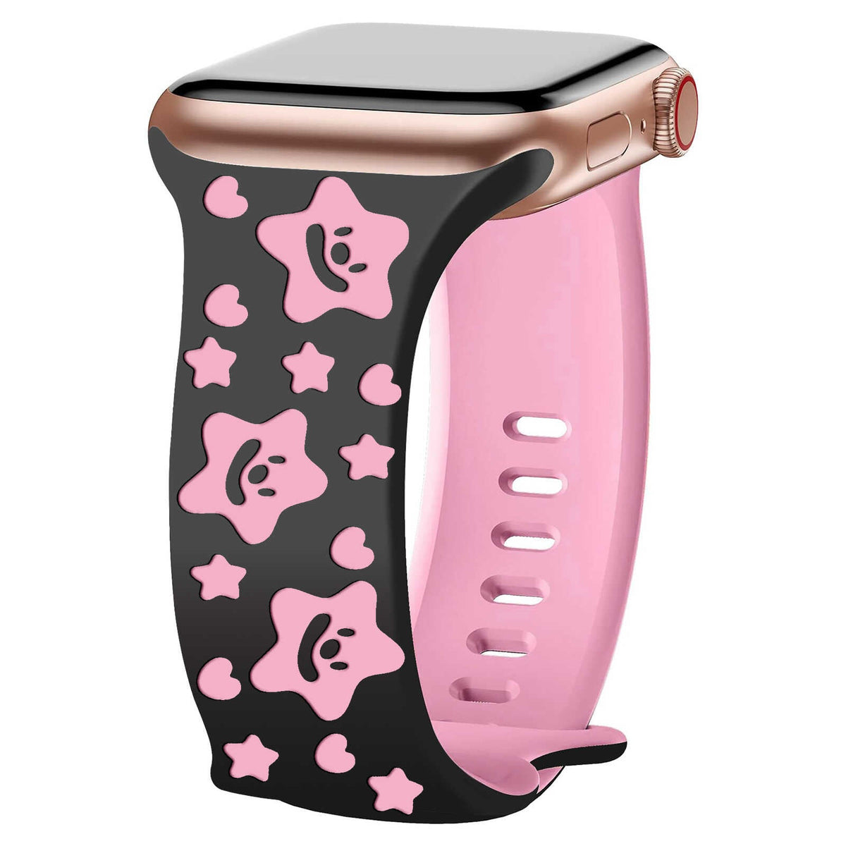 iBandGear Lucky Star Engraved Silicone Band for Apple Watch - Black - Hot Pink