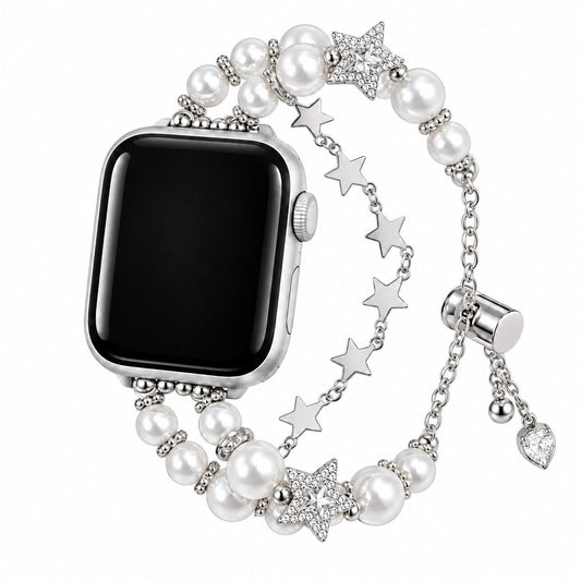 iBandGear Lucky Star Pearl Bracelet Band for Apple Watch - Silver