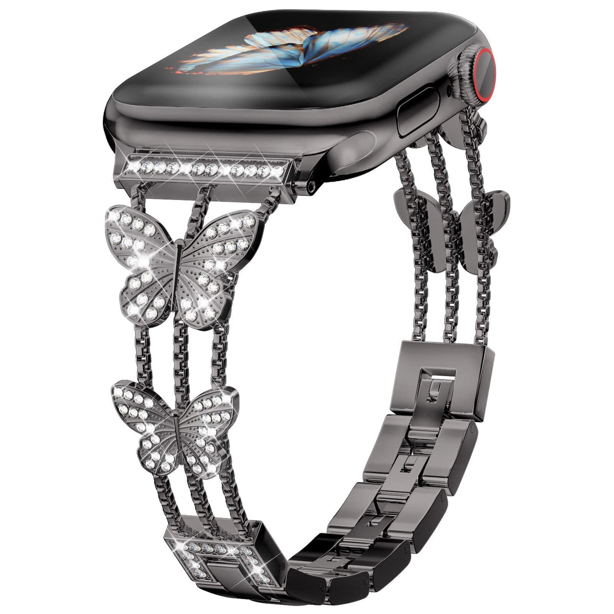 iBandGear Luxe Butterfly Crystal Bracelet Band for Apple Watch - Black