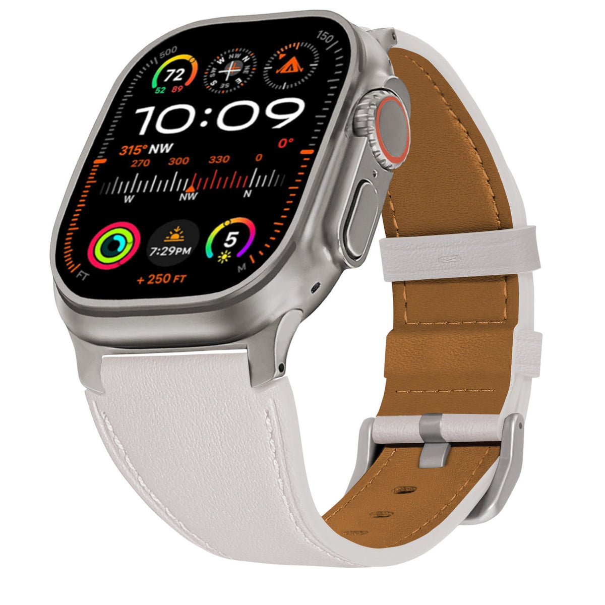 iBandGear LuxLeather Band for Apple Watch Soft Genuine Leather with Classic Stitching - White