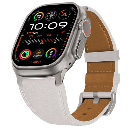 iBandGear LuxLeather Band for Apple Watch Soft Genuine Leather with Classic Stitching - White