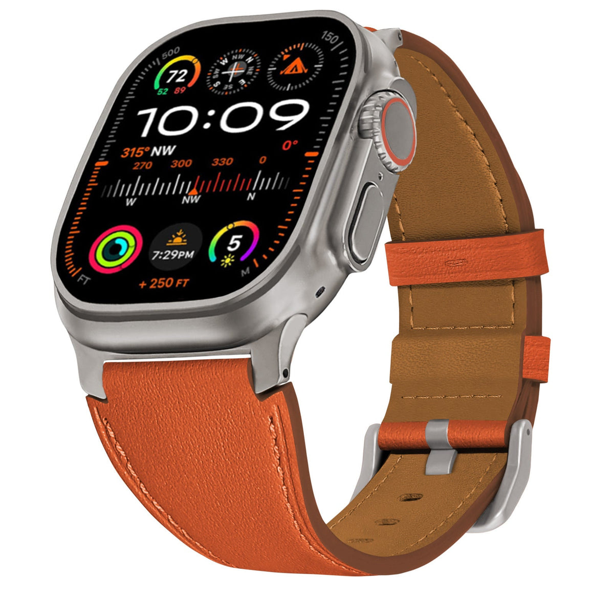 iBandGear LuxLeather Band for Apple Watch Soft Genuine Leather with Classic Stitching - Orange