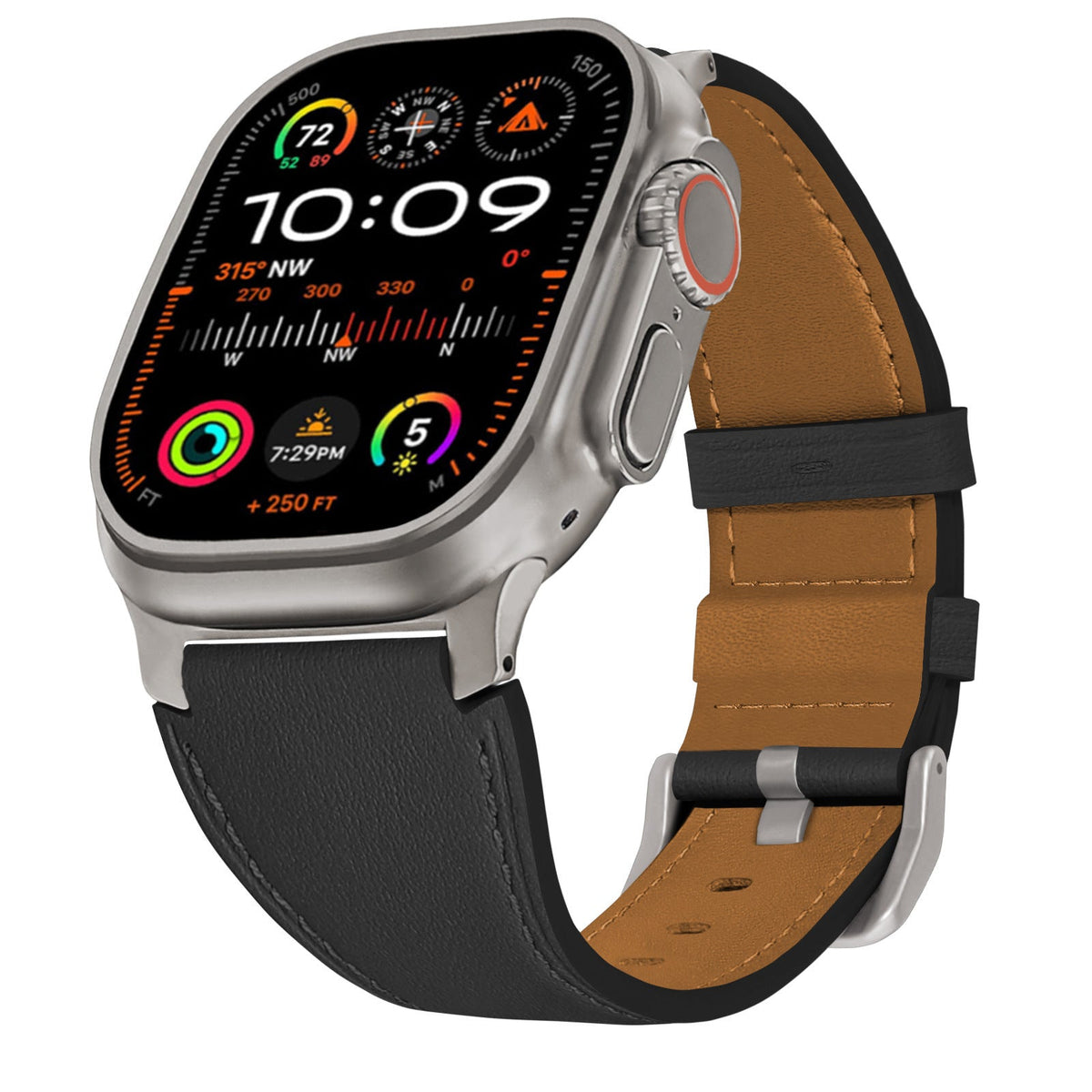 iBandGear LuxLeather Band for Apple Watch Soft Genuine Leather with Classic Stitching - Black
