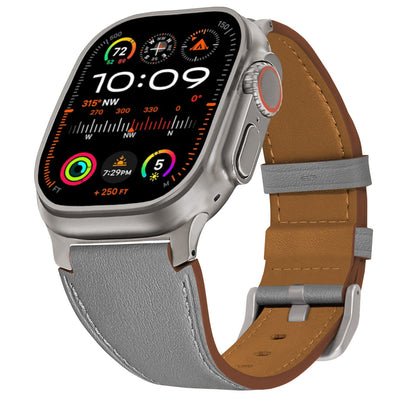 iBandGear LuxLeather Band for Apple Watch Soft Genuine Leather with Classic Stitching - Gray