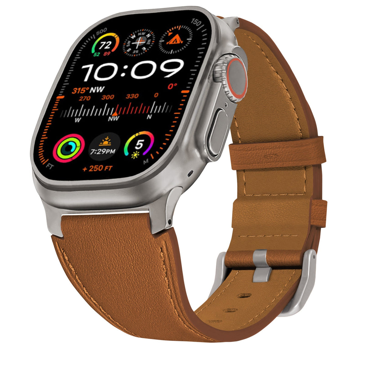 iBandGear LuxLeather Band for Apple Watch Soft Genuine Leather with Classic Stitching - Brown