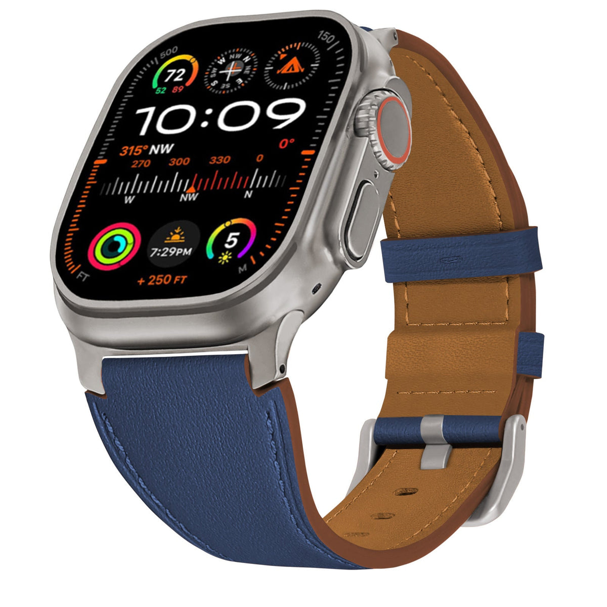 iBandGear LuxLeather Band for Apple Watch Soft Genuine Leather with Classic Stitching - Blue