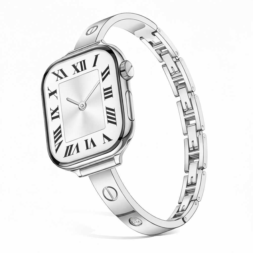 iBandGear Luxury Steel Bangle Band for Apple Watch Elegant Bracelet Design - Silver