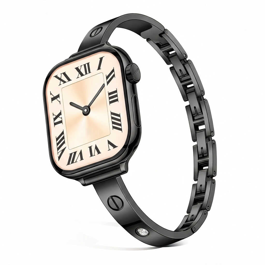 iBandGear Luxury Steel Bangle Band for Apple Watch Elegant Bracelet Design - Black