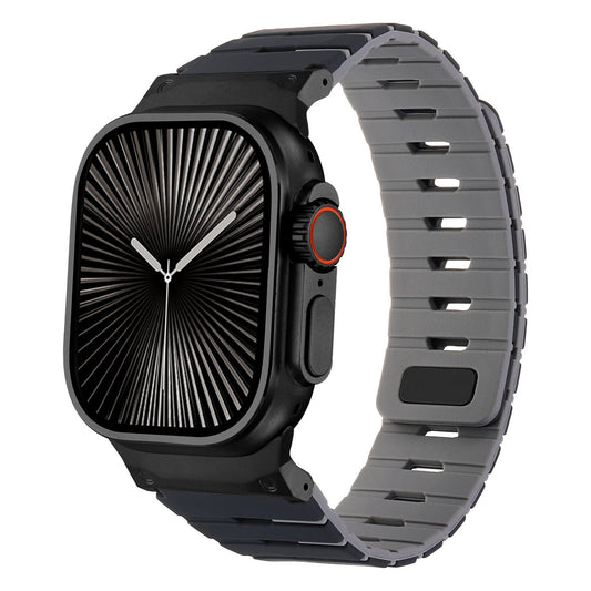 iBandGear MagLock Armor Silicone Band for Apple Watch - Black-Gray-Black