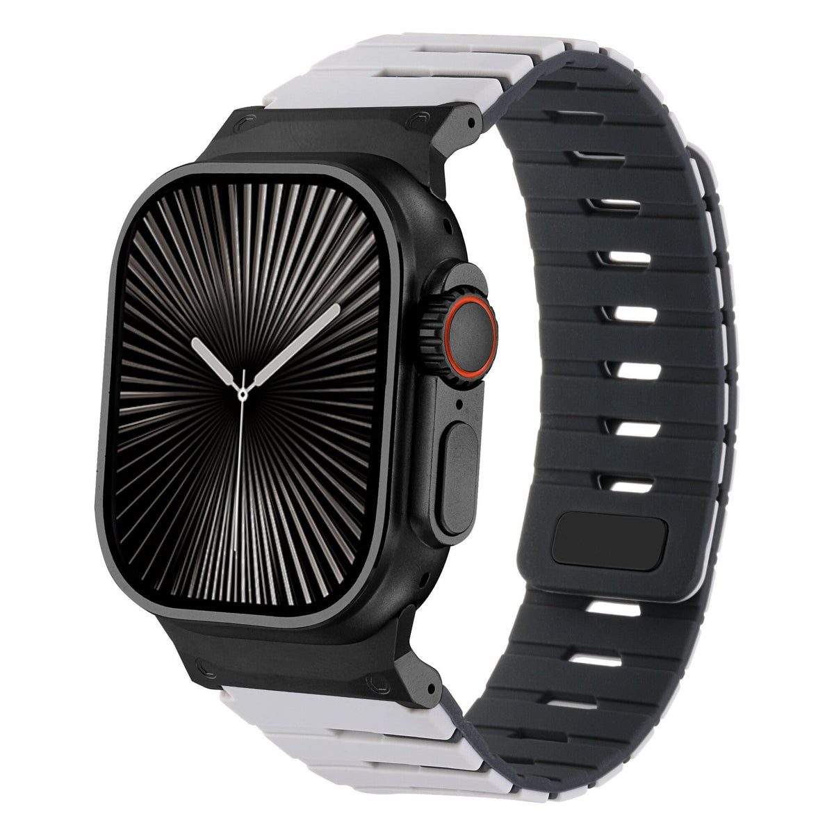 iBandGear MagLock Armor Silicone Band for Apple Watch - White-Black-Black