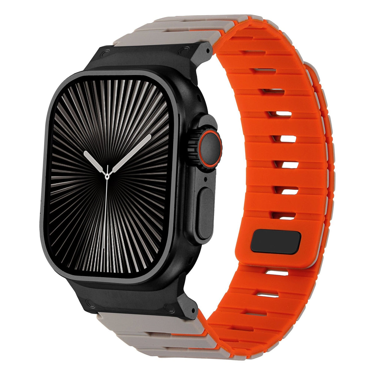 iBandGear MagLock Armor Silicone Band for Apple Watch - Gray-Orange-Black