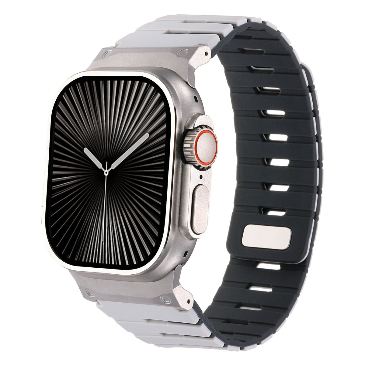iBandGear MagLock Armor Silicone Band for Apple Watch - White-Black-Silver