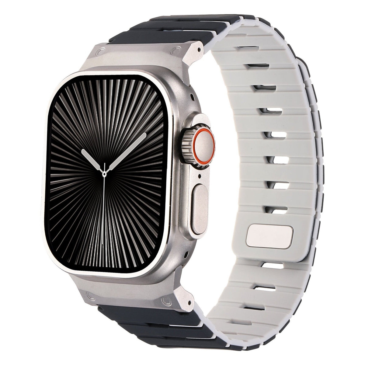 iBandGear MagLock Armor Silicone Band for Apple Watch - Black-White-Silver
