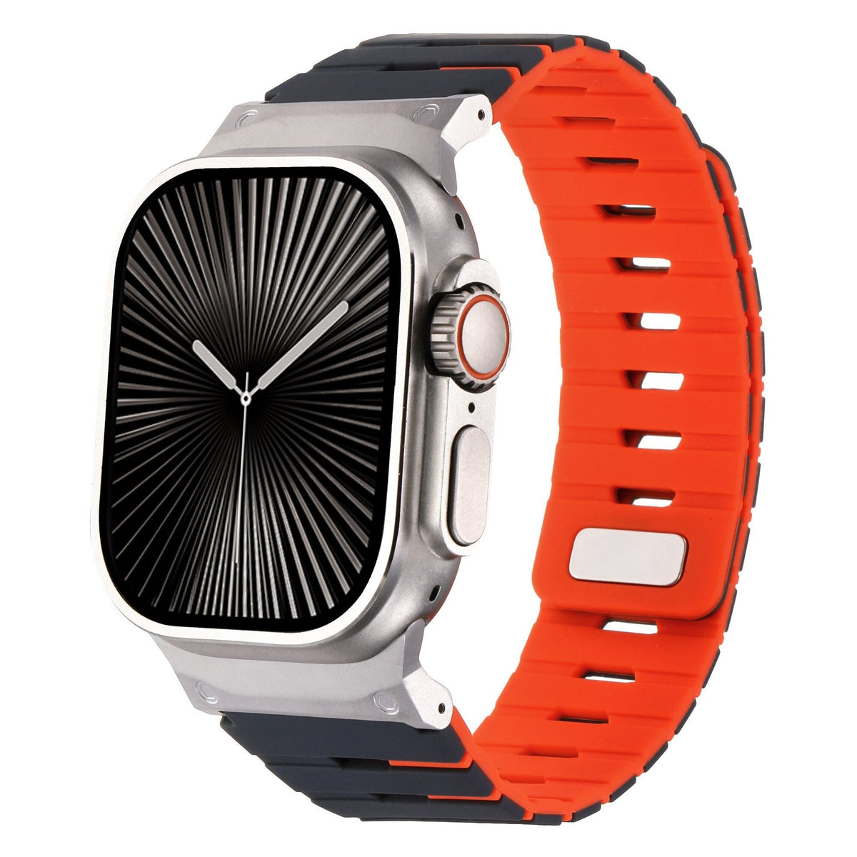 iBandGear MagLock Armor Silicone Band for Apple Watch - Black-Orange-Silver