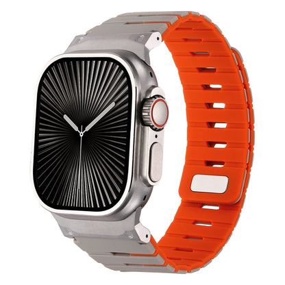 iBandGear MagLock Armor Silicone Band for Apple Watch - Gray-Orange-Silver