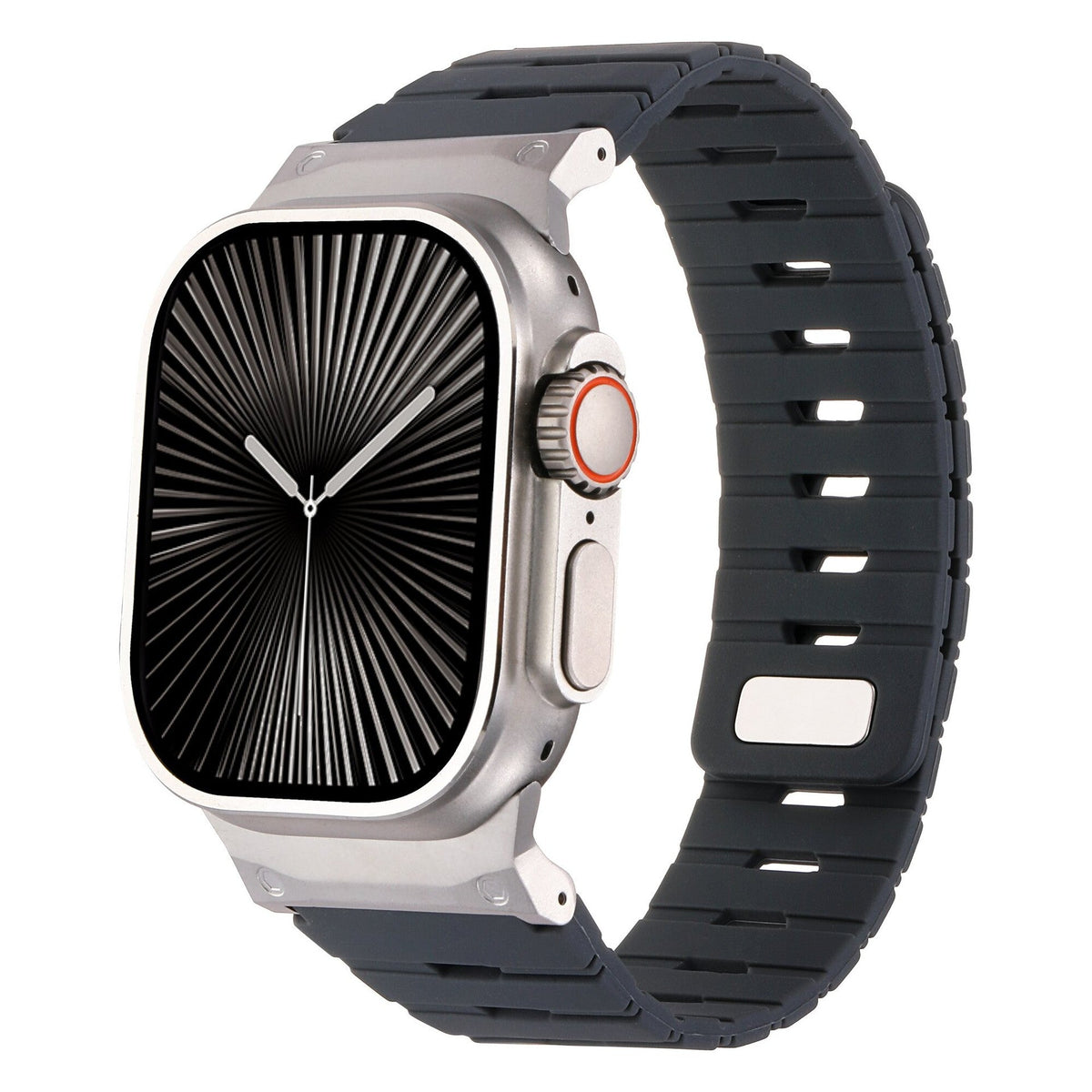 iBandGear MagLock Armor Silicone Band for Apple Watch - Black-Silver