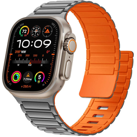 iBandGear Magnetic Lock Silicone Band for Apple Watch Secure Fit Sport Strap - Gray-Orange