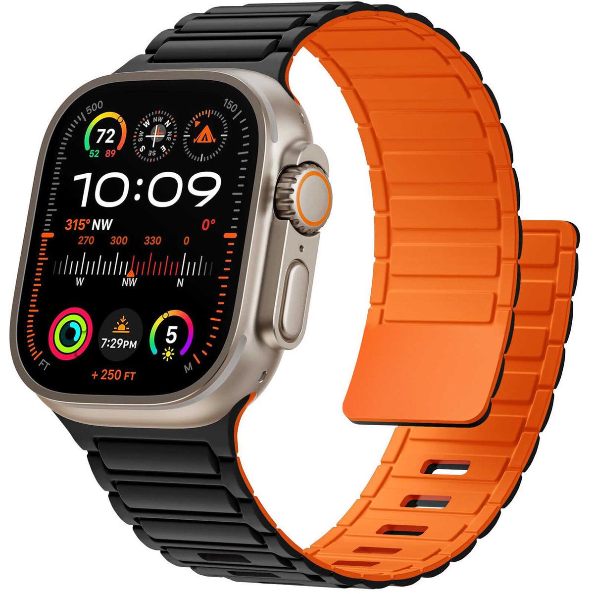 iBandGear Magnetic Lock Silicone Band for Apple Watch Secure Fit Sport Strap - Black-Orange