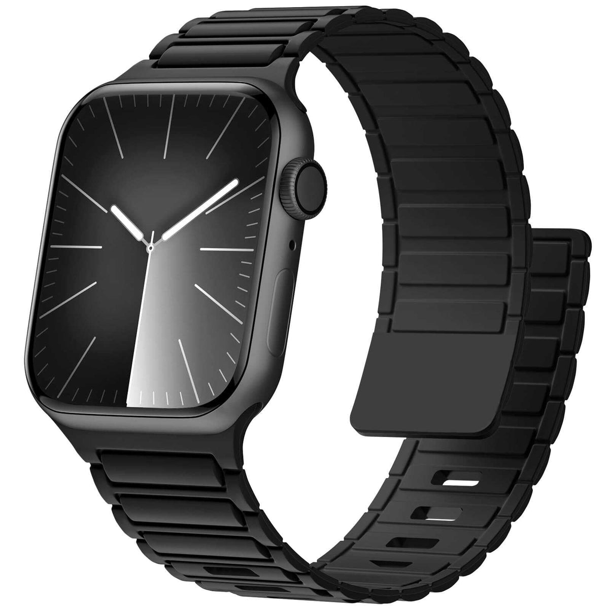 iBandGear Magnetic Lock Silicone Band for Apple Watch Secure Fit Sport Strap - Black