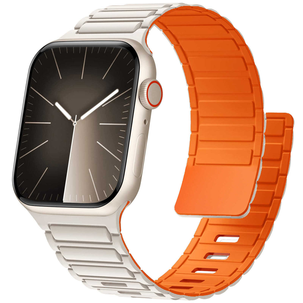 iBandGear Magnetic Lock Silicone Band for Apple Watch Secure Fit Sport Strap - Starlight-Orange