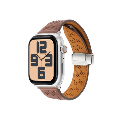 iBandGear Magnetic Perforated Leather Band for Apple Watch - Coffee Brown