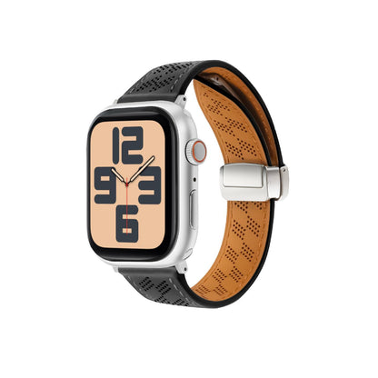 iBandGear Magnetic Perforated Leather Band for Apple Watch - Black