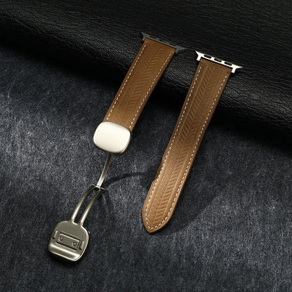 iBandGear Magnetic Wheat-Pattern Genuine Leather Band for Apple Watch - Khaki – Starlight