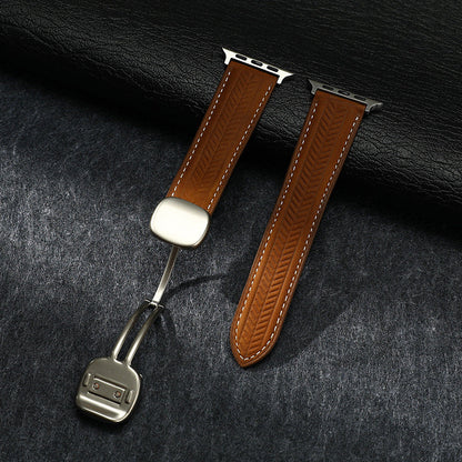 iBandGear Magnetic Wheat-Pattern Genuine Leather Band for Apple Watch - Dark Brown – Starlight