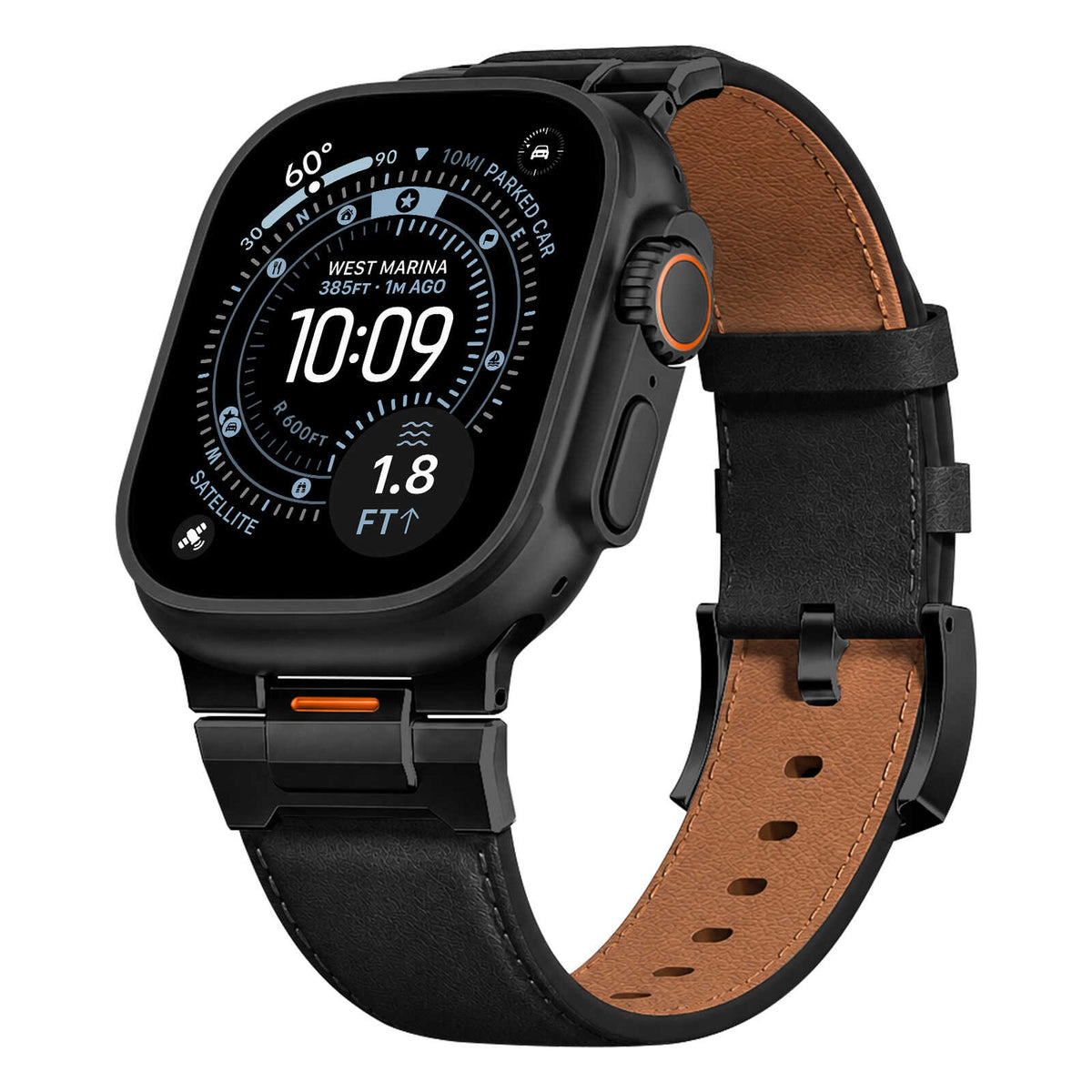 iBandGear Mechanical Crazy Horse Leather Band for Apple Watch - Black-Black