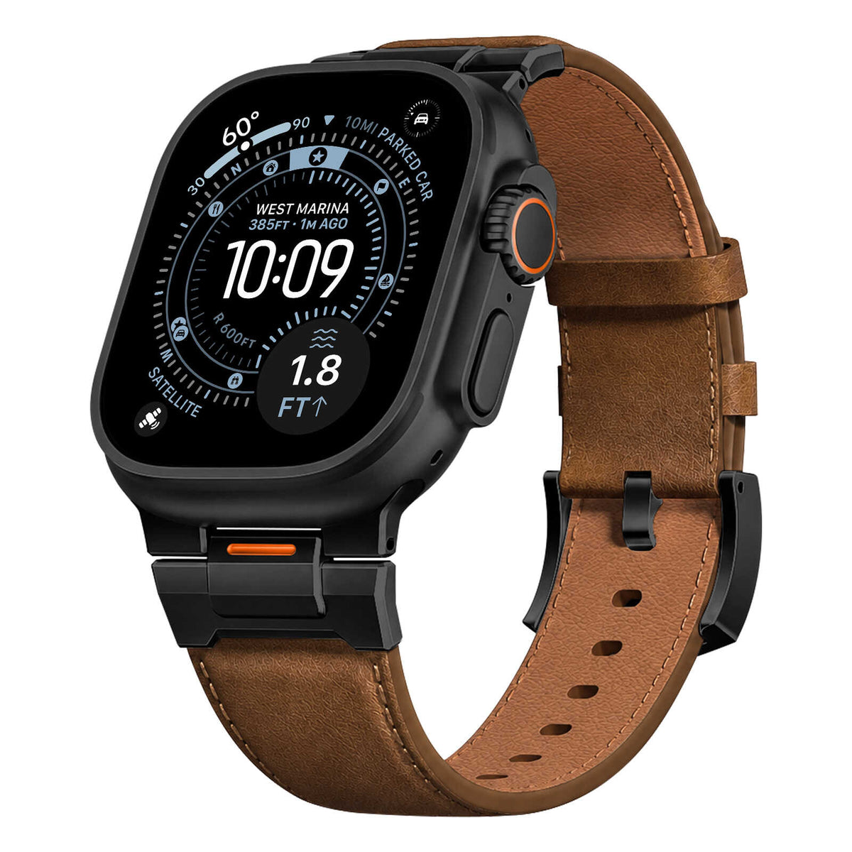 iBandGear Mechanical Crazy Horse Leather Band for Apple Watch - Brown-Black