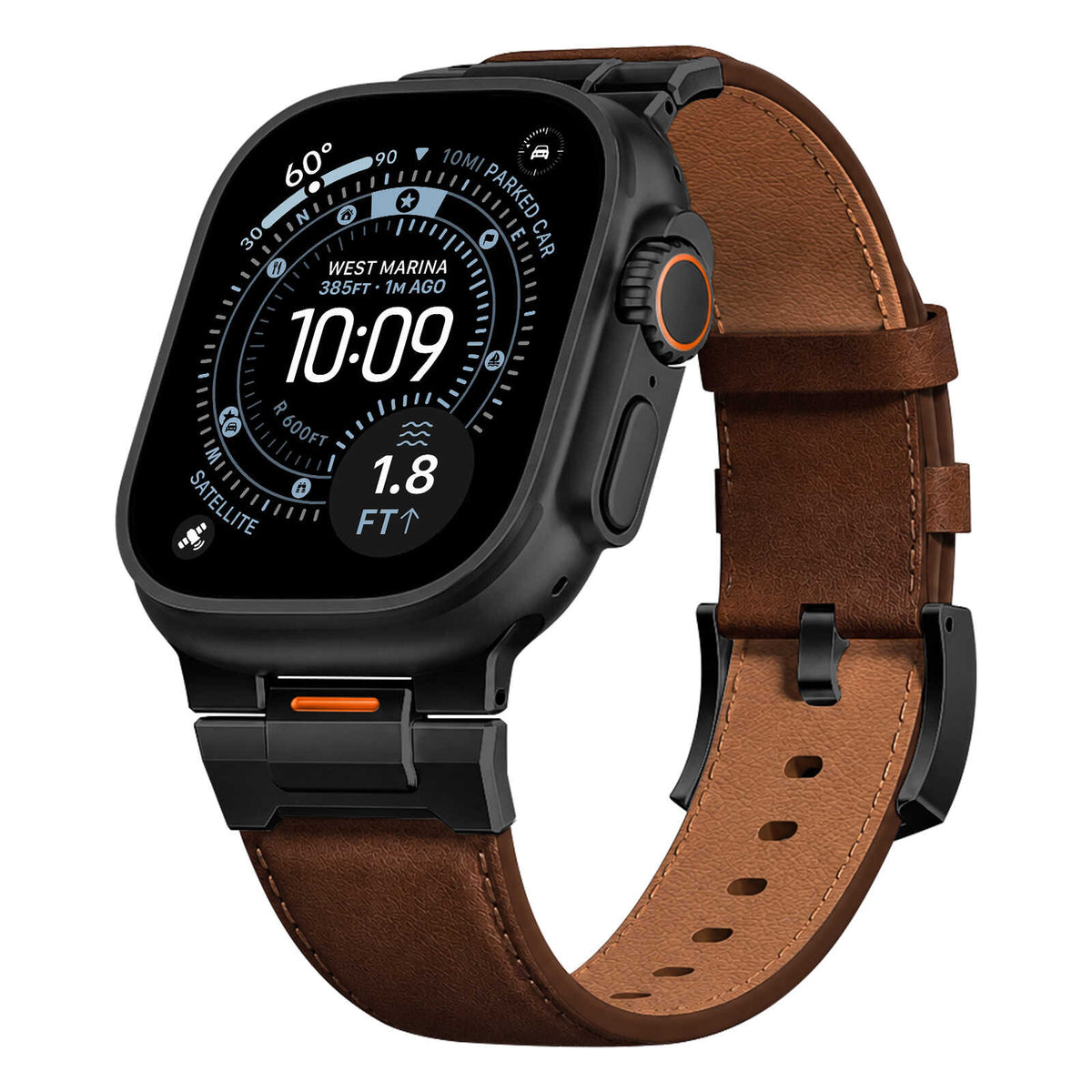 iBandGear Mechanical Crazy Horse Leather Band for Apple Watch - Dark Brown-Black