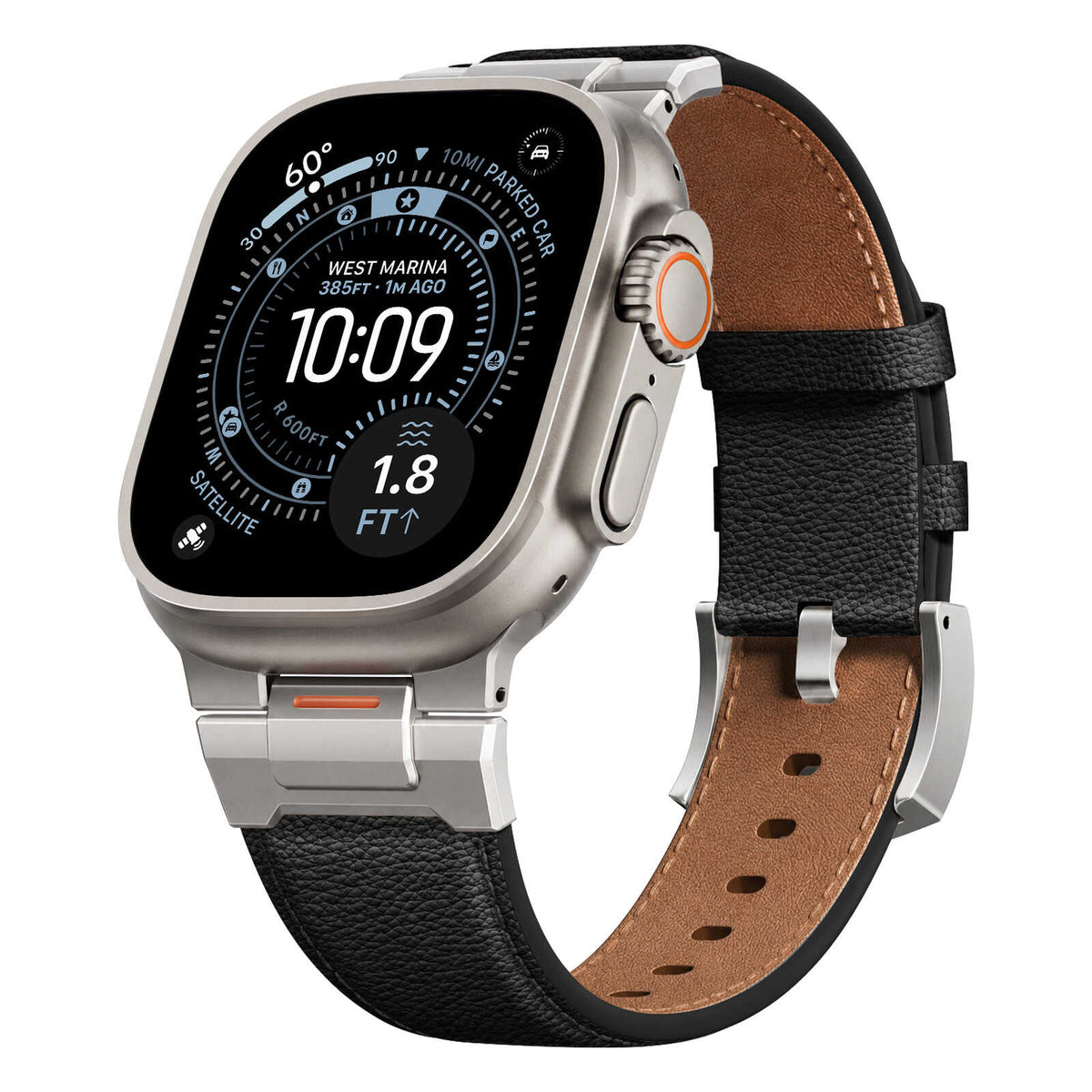 iBandGear Mechanical Crazy Horse Leather Band for Apple Watch - Black-Titanium