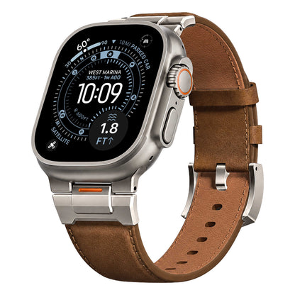 iBandGear Mechanical Crazy Horse Leather Band for Apple Watch - Brown-Titanium
