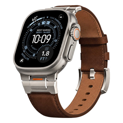 iBandGear Mechanical Crazy Horse Leather Band for Apple Watch - Dark Brown-Titanium