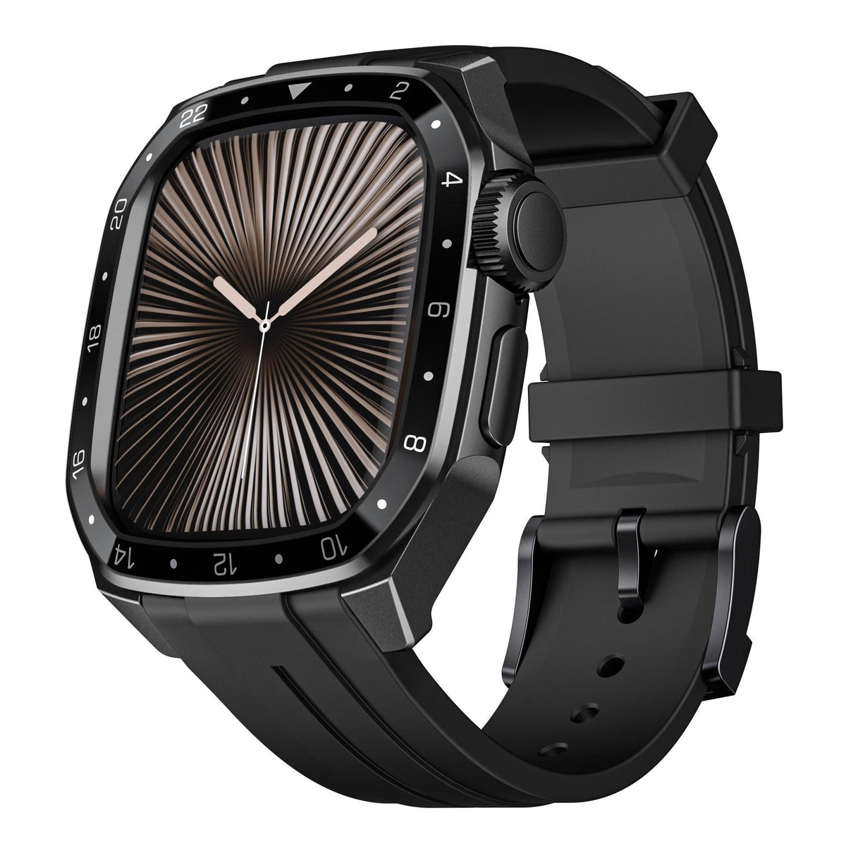 iBandGear Metal Bezel Case with Silicone Band for Apple Watch - Black Case - Black Dial