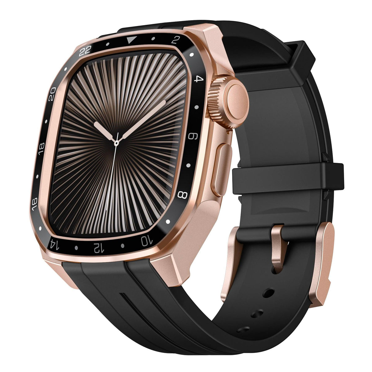iBandGear Metal Bezel Case with Silicone Band for Apple Watch - Rose Gold Case - Black Dial