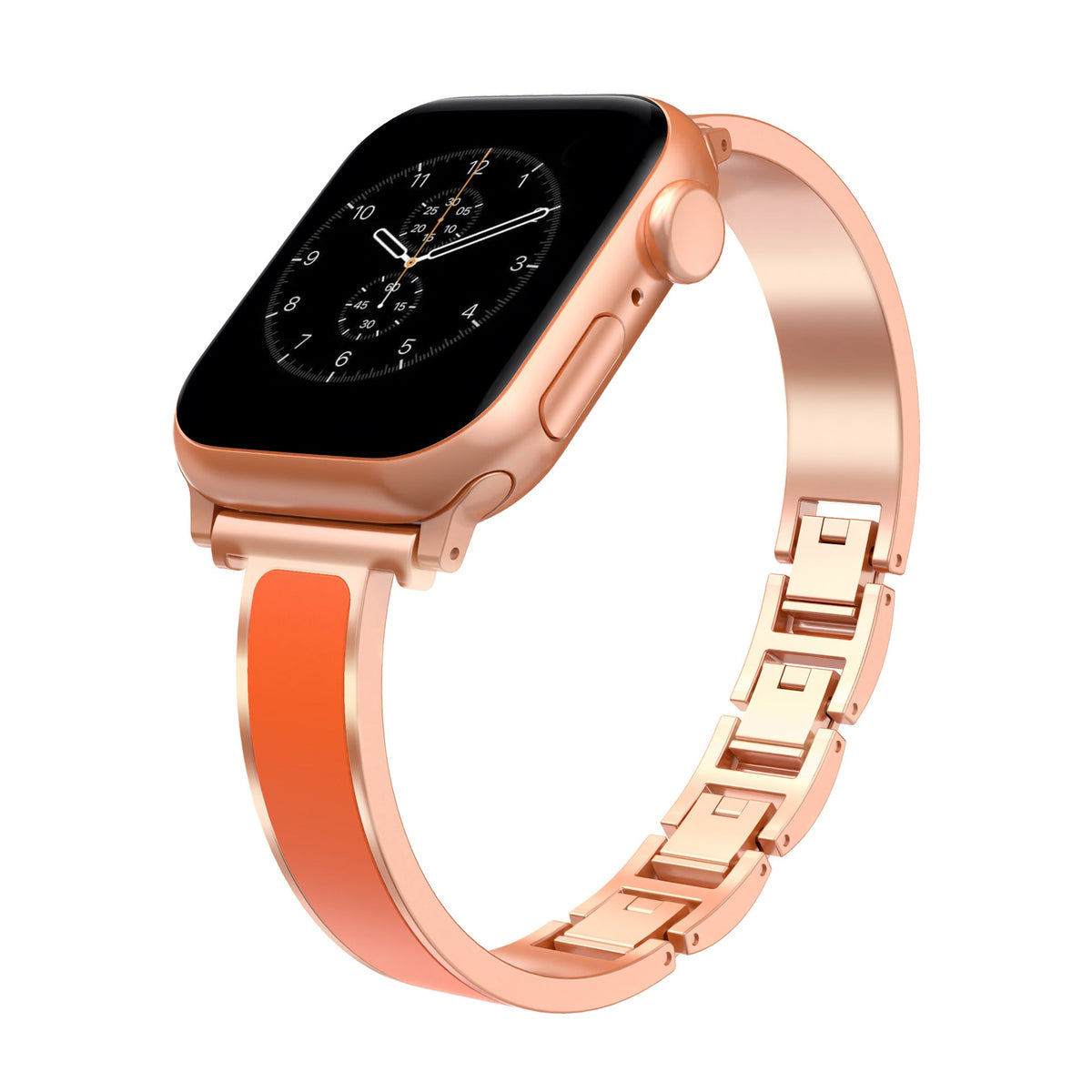 iBandGear Minimal Bangle Metal Band for Apple Watch – Sleek Bracelet Style Strap - Rose Gold - Orange