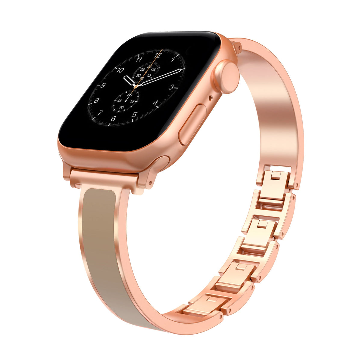 iBandGear Minimal Bangle Metal Band for Apple Watch – Sleek Bracelet Style Strap - Rose Gold - Beige
