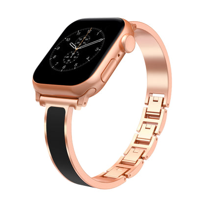 iBandGear Minimal Bangle Metal Band for Apple Watch – Sleek Bracelet Style Strap - Rose Gold - Black