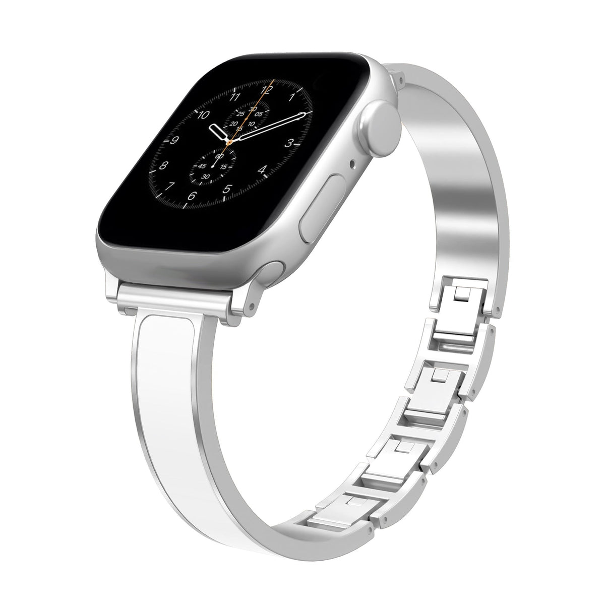 iBandGear Minimal Bangle Metal Band for Apple Watch – Sleek Bracelet Style Strap - Silver - White
