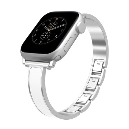 iBandGear Minimal Bangle Metal Band for Apple Watch – Sleek Bracelet Style Strap - Silver - White
