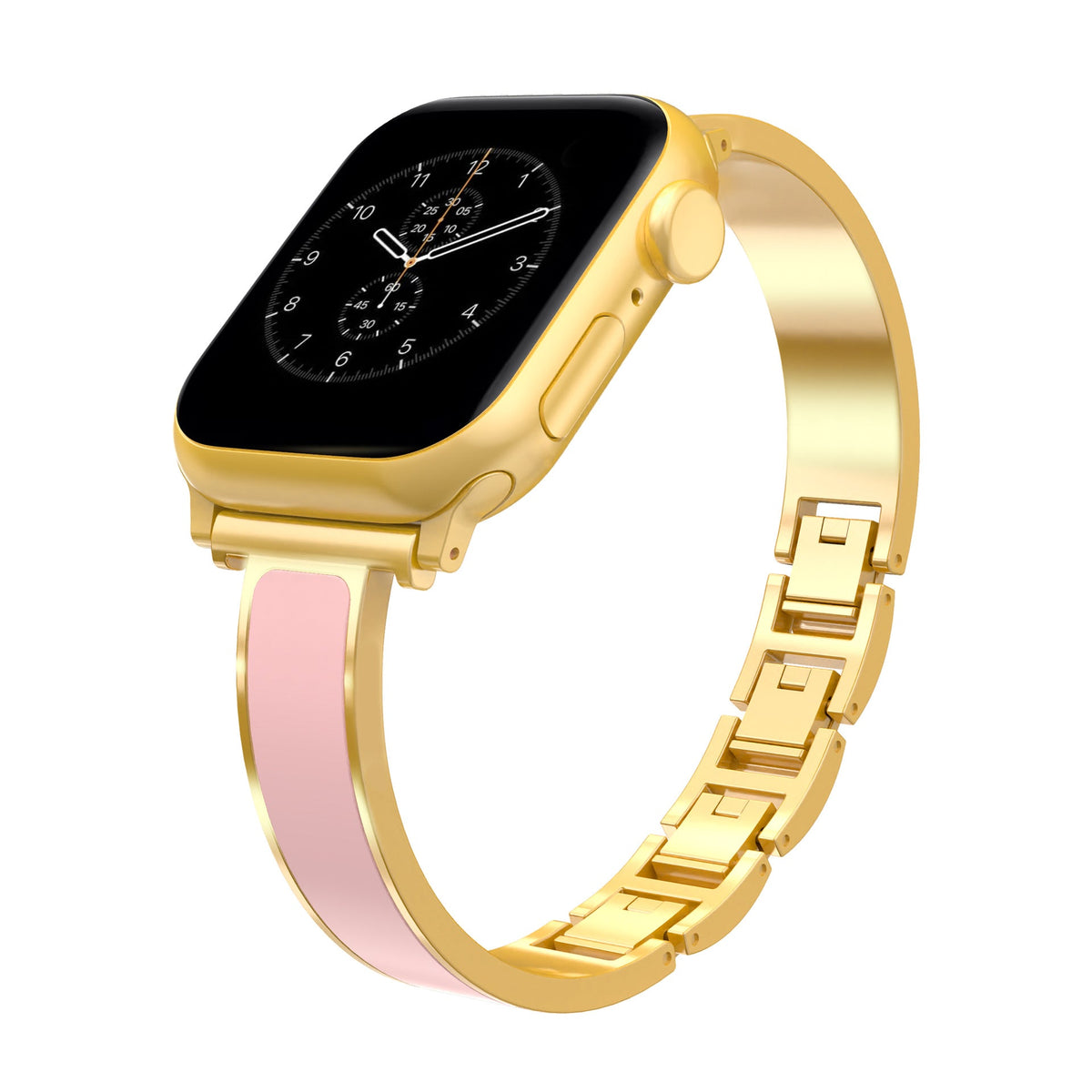 iBandGear Minimal Bangle Metal Band for Apple Watch – Sleek Bracelet Style Strap - Gold - Pink