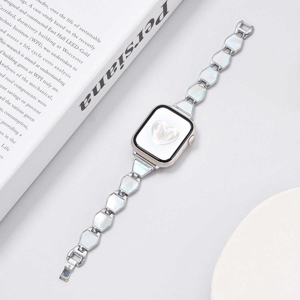 iBandGear Mother of Pearl Chain Band for Apple Watch - Silver-White