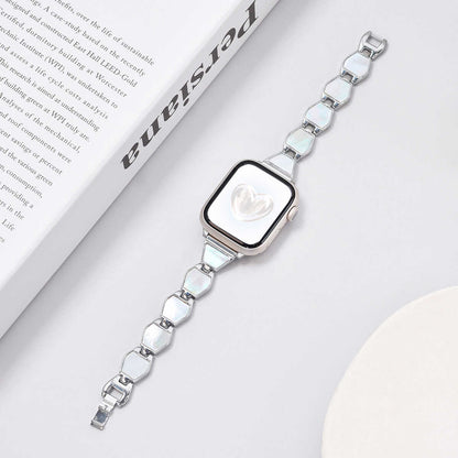 iBandGear Mother of Pearl Chain Band for Apple Watch - Silver-White